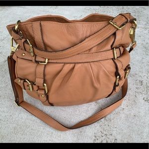 Vince Camuto Tan Pebbled Leather Shoulder Bag with Gold Hardware